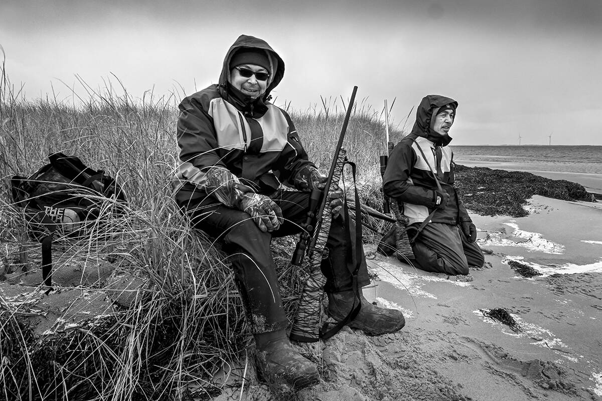 Ruben Komangapik, left, and Philip Anguratsiaq during a hunting trip in the Magdalen Islands. Photo courtesy of Yoanis Menge