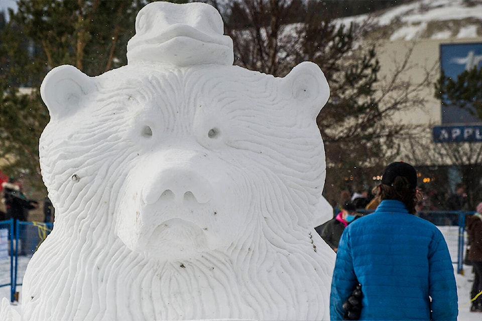 The largest of the snow sculptures at Shipyards Park dwarfed spectators. (Jim Elliot/Yukon News)