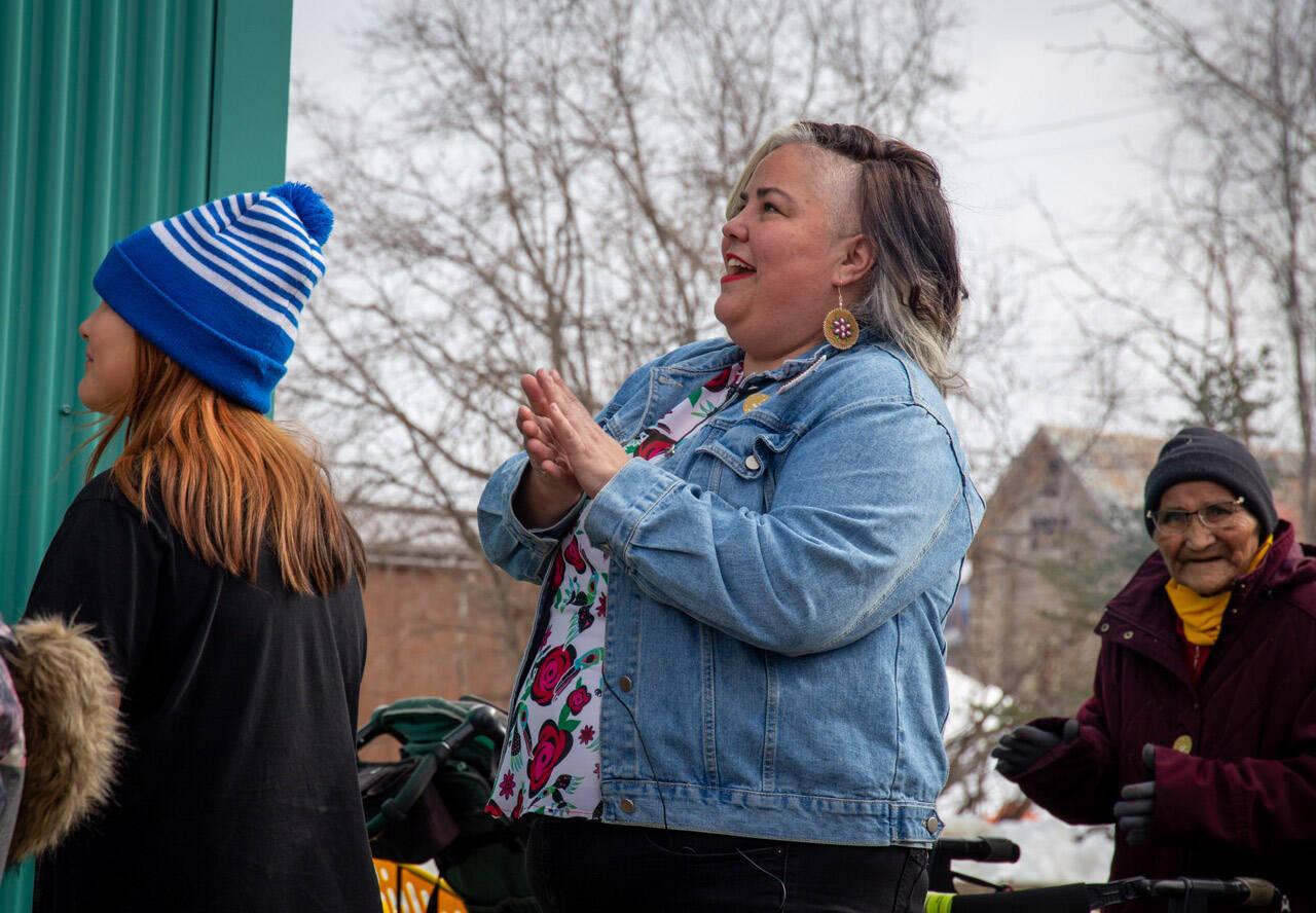 Yukon Soaps owner Joelle Hogan celebrates the grand opening of the companys new home in the new Ravens Landing building in Mayo April 8. (Taylor Smith/Arrowsmith Productions)