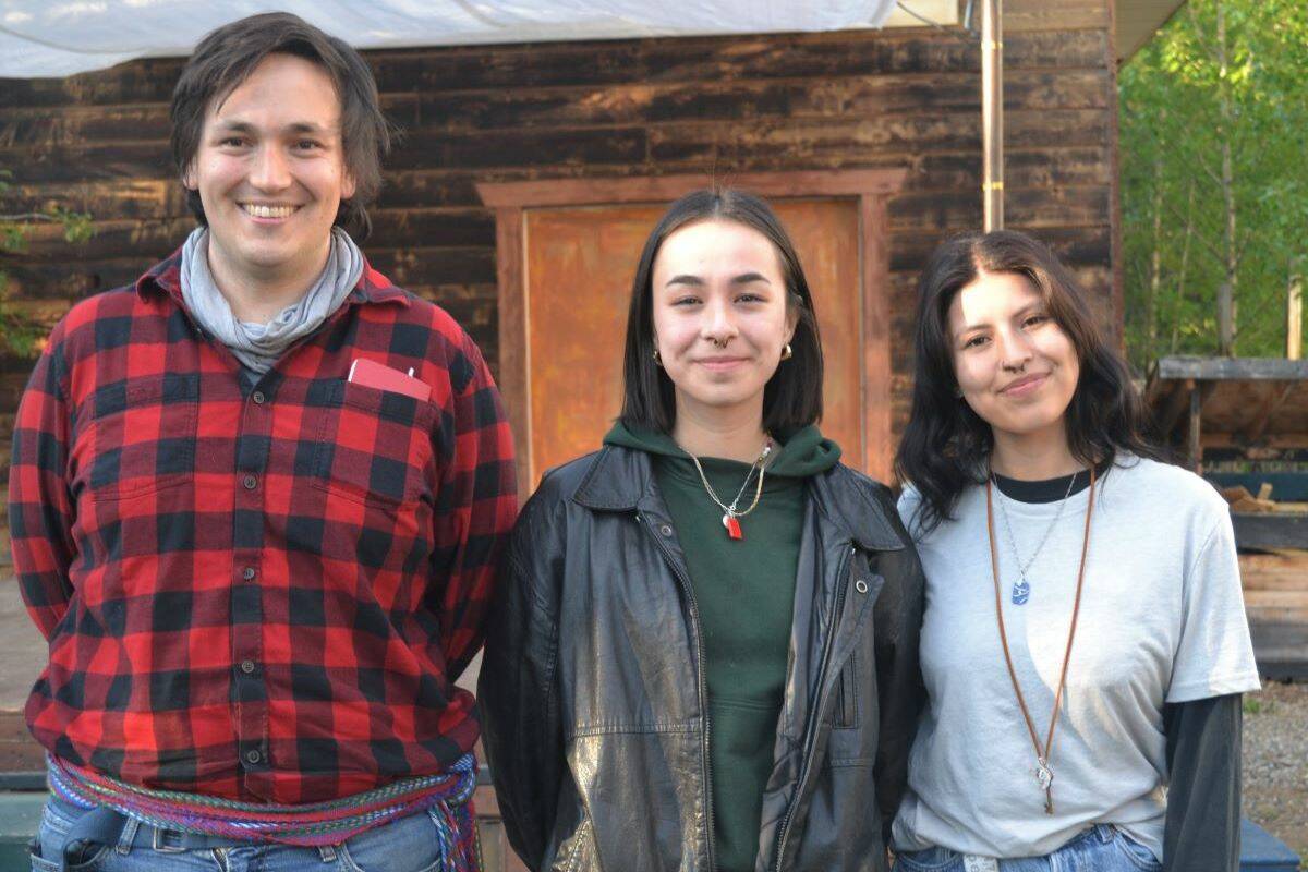 From left, Colin Wolf, artistic and executive director of Gwaandak Theatre Society with YFN performers Isabelle James Walker and Tyra Ashauntie following their dress rehearsal. (Magan Carty/Yukon News)