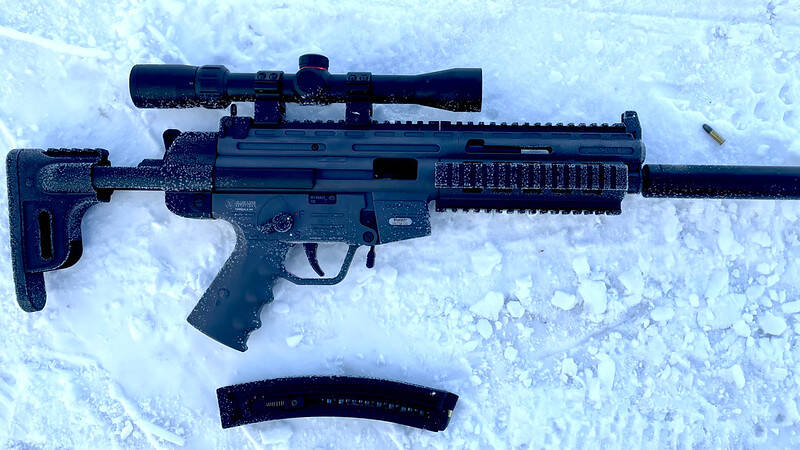 A photo of the rifle located in the vicinity of the Air North cargo depot after a man was shot by an RCMP officer. The shooting is being investigated by the Alberta Serious Incident Response Team (ASIRT). (ASIRT Photo)