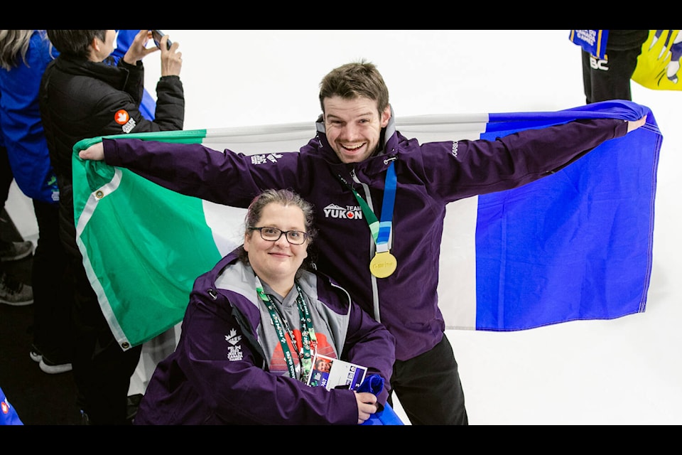 Michael Sumner is seen at the 2023 Canada Winter Games with his coach Tanya Sage. (Courtesy/Trevor Twardochleb)