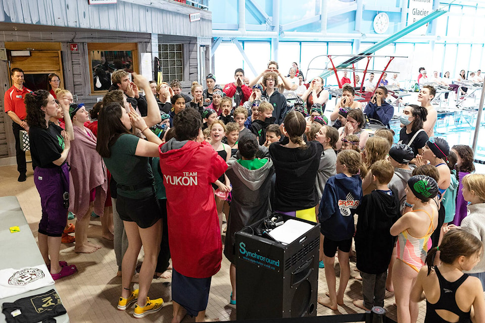 Swimmers competing at the Yukon Invitational Swim Championships gather ahead of the competition. (Courtesy/Whitehorse Glacier Bears)