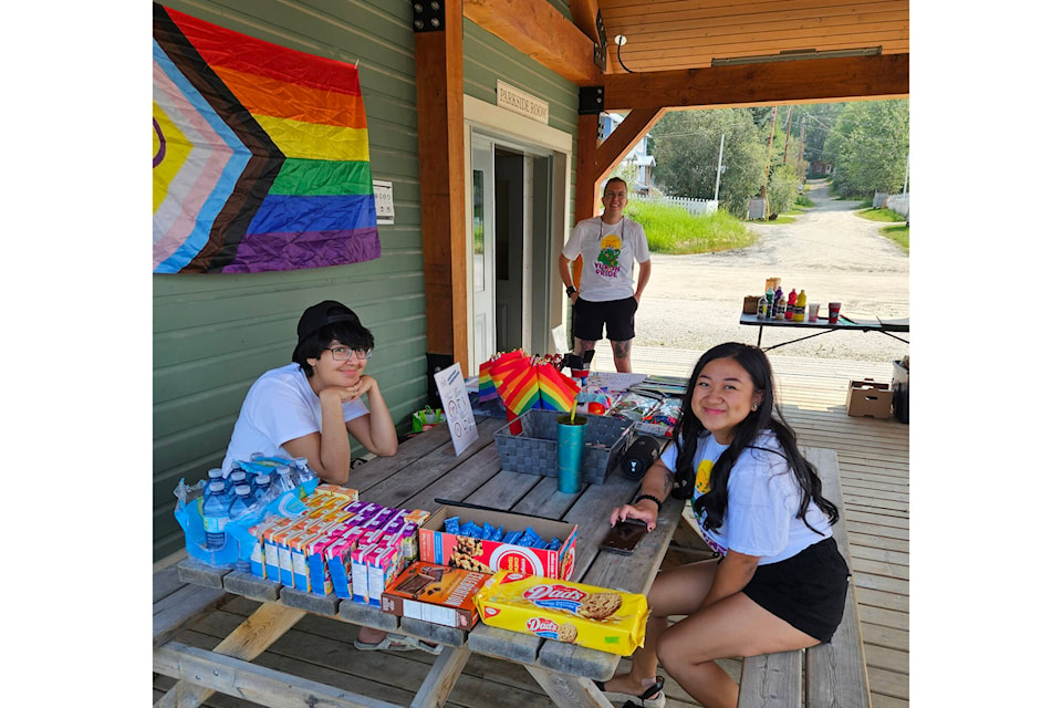 Keziah, Jem and Mona getting ready for Pride Your Ride - a youth bike decorating hangout hosted by K’äjit-in Zho for the Pride Parade. (Courtesy/Queer Yukon)
