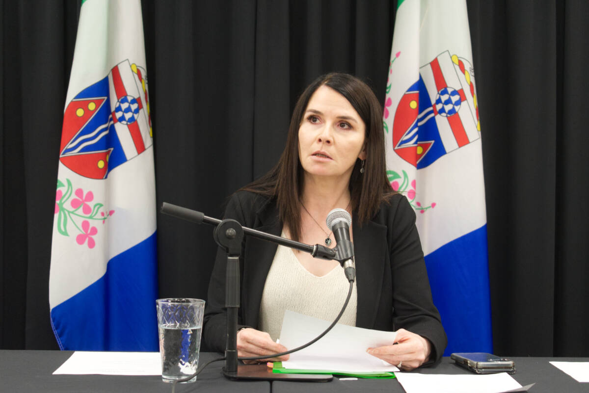 Education Minister Jeanie McLean addresses reporters during a back-to-school update at the Yukon legislative buildings media room on Aug. 17. (Dana Hatherly/Yukon News)