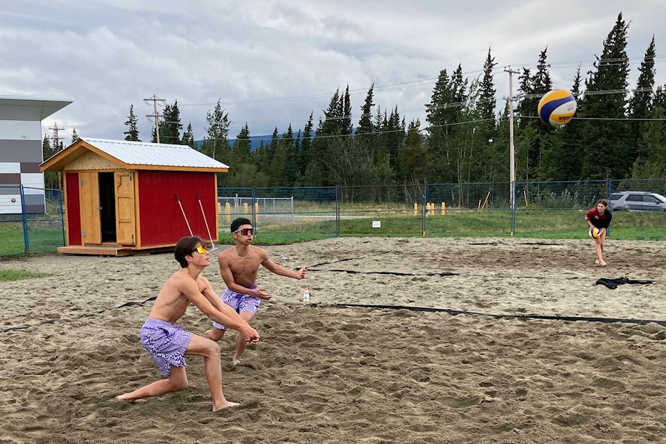 Chris McCarron and Carlos Maguscang play in the U16 boys category at the 2023 Volleyball Yukon Beach Championships. (Courtesy/Subzero Volleyball Club)