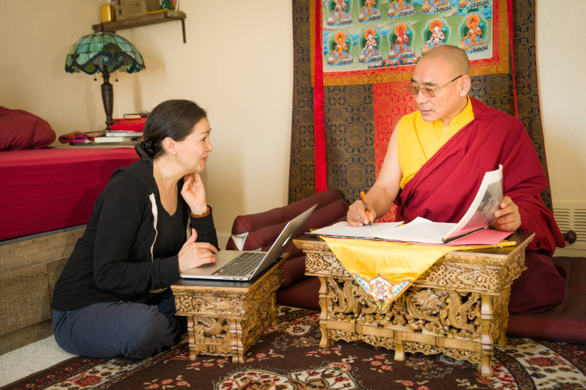 Khentrul Lodrö Thayé (right) and his translator, Paloma Lopez Landry. (Eric Swanson Photography)